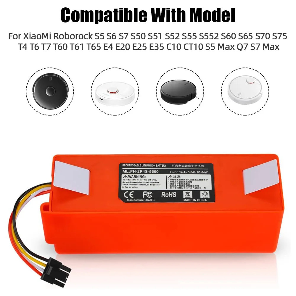 Batterie CITYORK 6500mAh 14.4V Pour Roborock S5 S6 S7 Q5 Q7 - Compatible Xiaomi Mijia