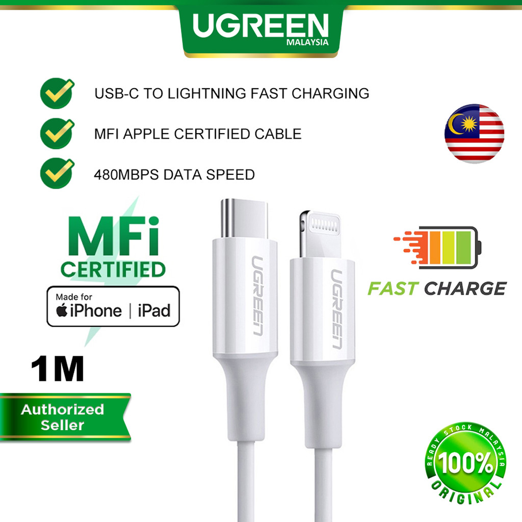 UGREEN MFi USB C To Lightning Cable Apple MFi Certified PD 60W Fast  Charging Data Transfer iOS iPhone 14 13 12 11 iPad