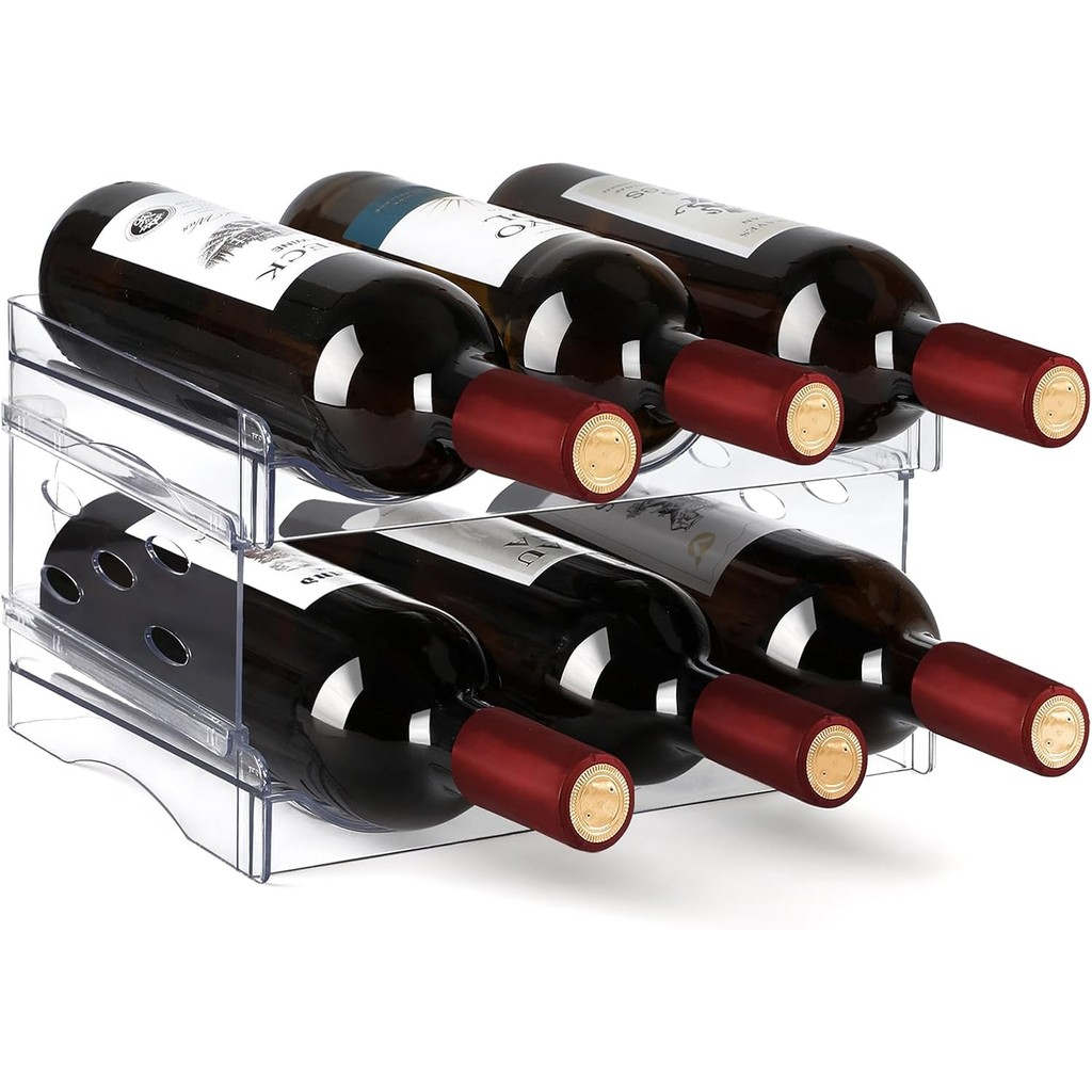 EZ COZY Wine Rack-2 Pack Stackable Wine Rack for 6 Bottles,Wine Rack ...