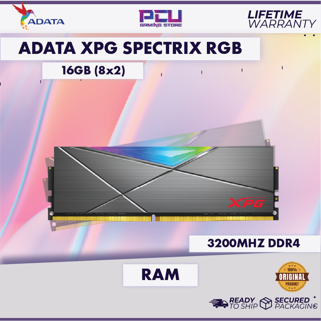 ADATA XPG SPECTRIX D50 RGB 3200MHZ 16GB (8X2) DDR4 RAM - GREY | Shopee ...