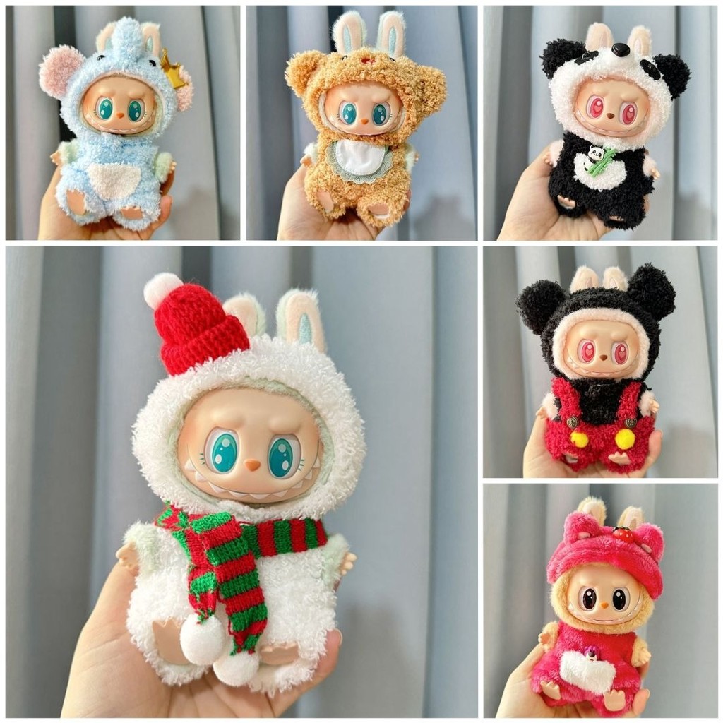 For 17cm Mini Labubu V2 V1 Clothes Christmas Snowman Jumpsuit Cartoon ...
