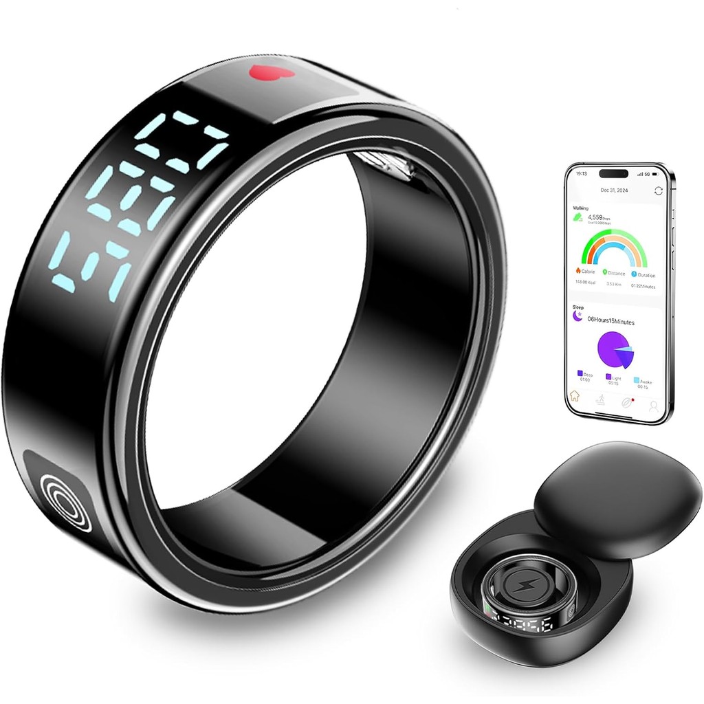 R11C Smart Ring with Display Heart Rate Blood Oxygen Sleep Monitoring ...