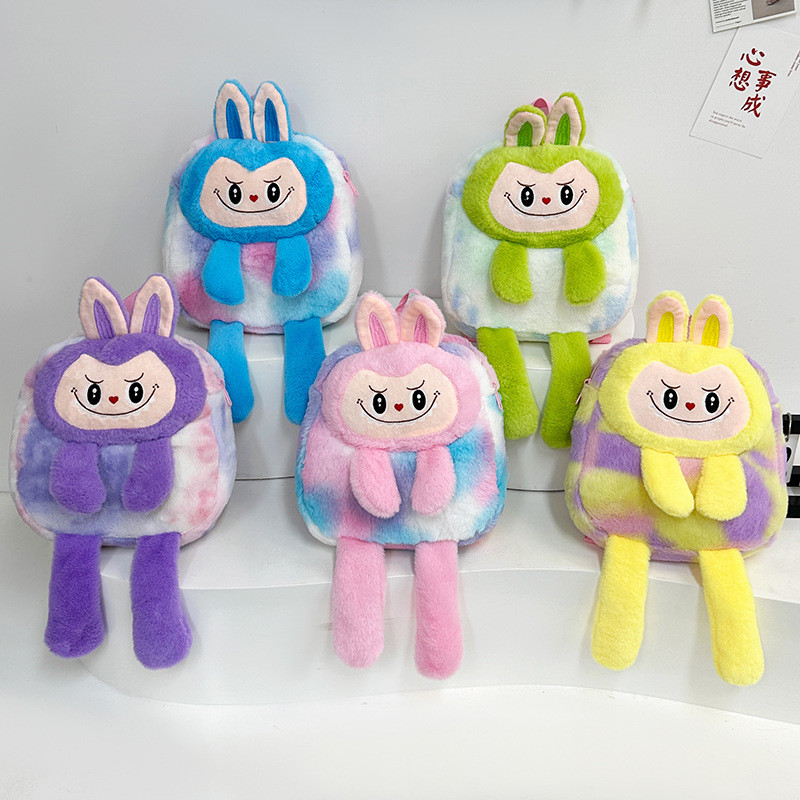 Cartoon Labubu Backpack Rainbow Color Labubu Plush Toy Backpack ...