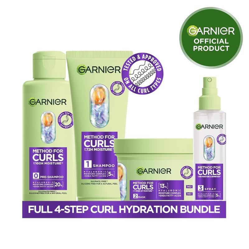 Garnier Method For Curls Hair Routine, Pre-shampoo, Shampoo, Mask and ...