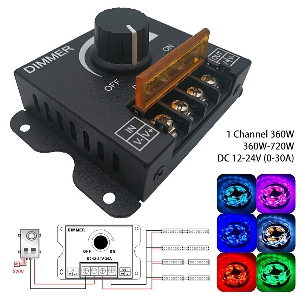 SUPERNIGHT 12V LED Dimmer Switch - 8A Single Channel Knob Controller For LED Strips & Lights
