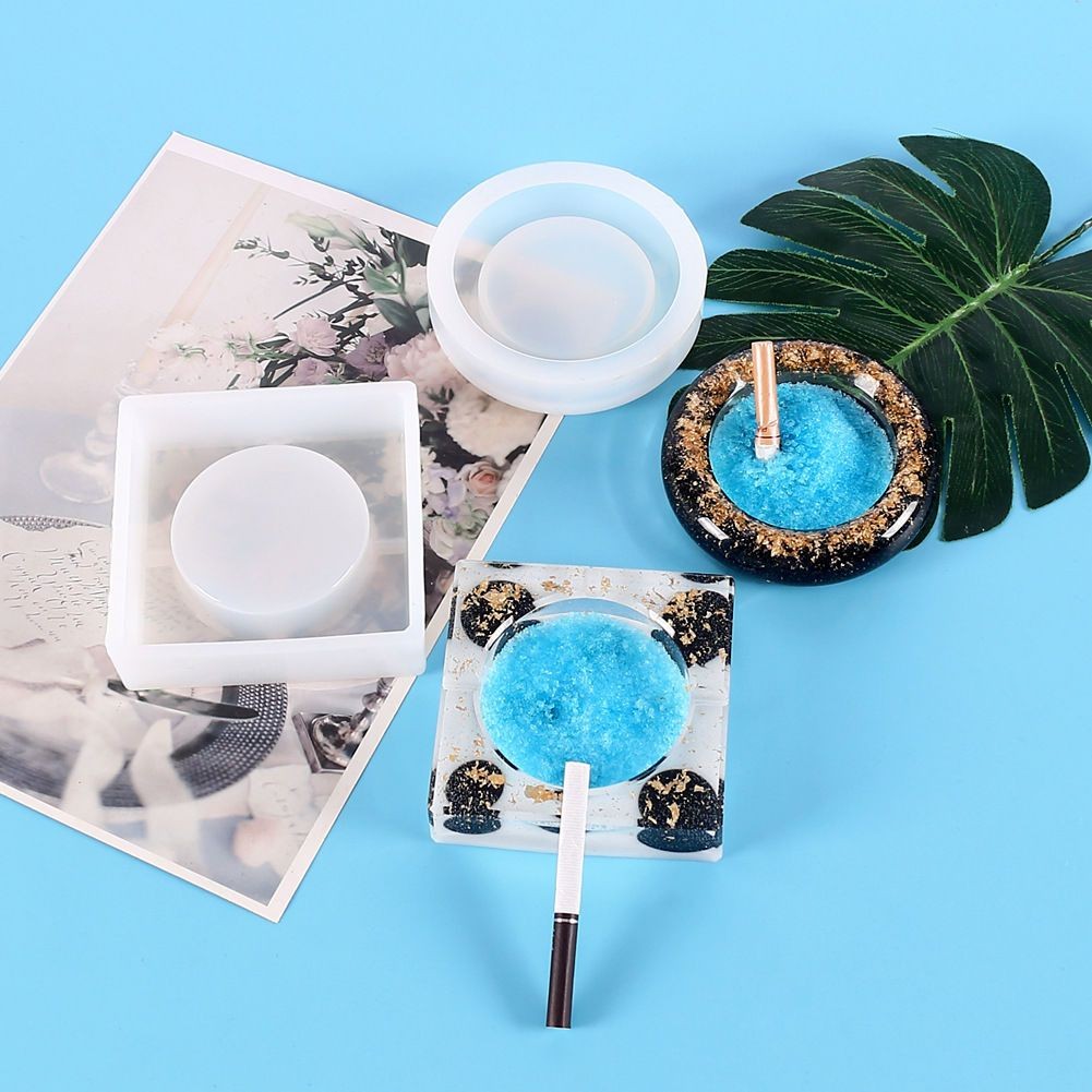 Wallfire2 Pieces Ashtray Epoxy Mould Diy Silicone Resin Kits Triangle Ashtray Mold With Lid For Succulent Planter Bowl Ashtray Candle Soap Pen Holder