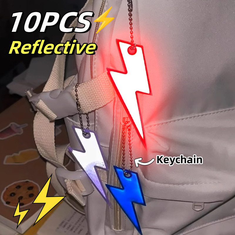 10PCS Lightning Safety Reflective Keychains Colorful Night Double-sided ...
