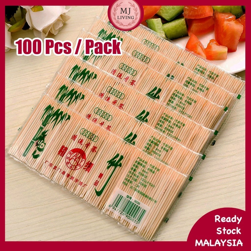 100pcs Bamboo Toothpick Disposable Natural Toothpicks Fruit Single ...
