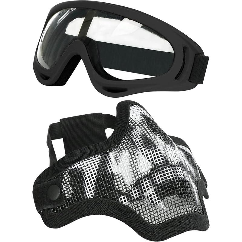 Mask and Goggles, Half Face Mask Steel Mesh and Goggles Set for CS ...