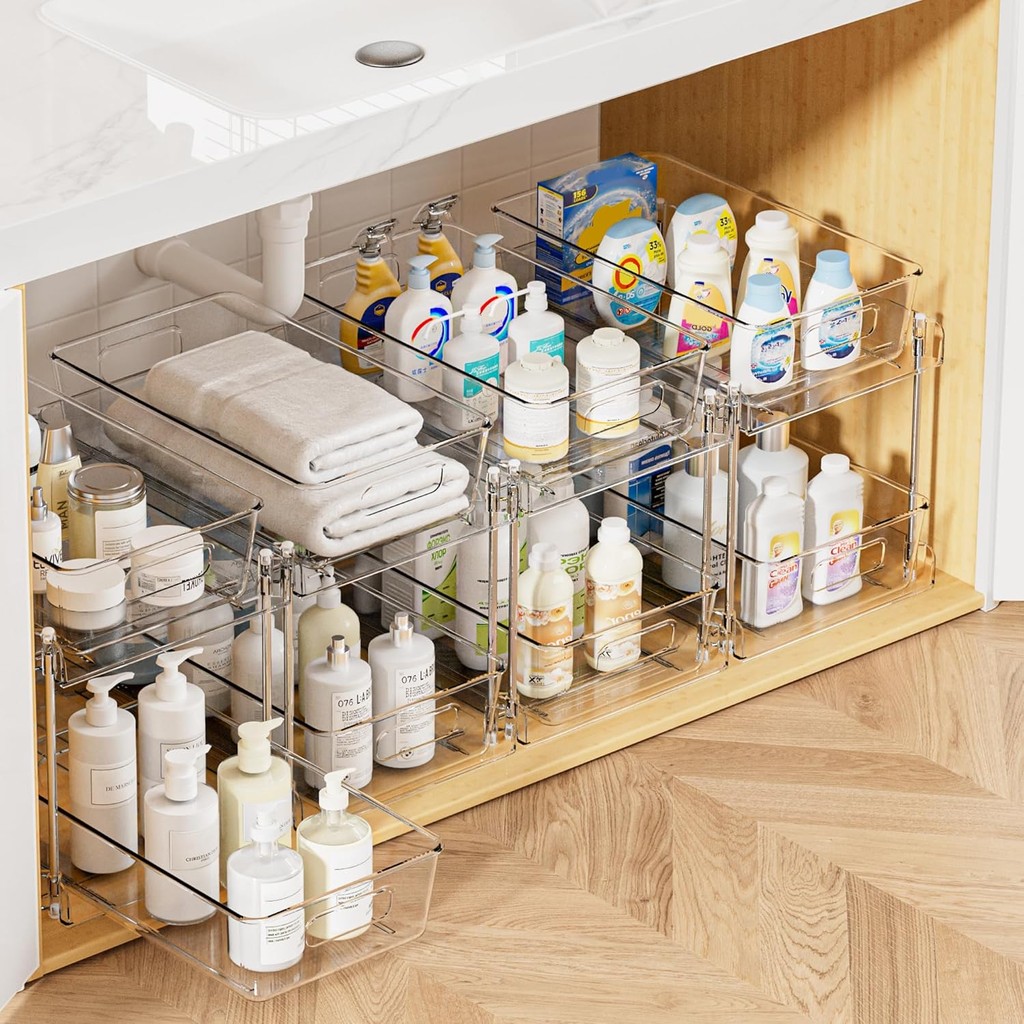 Under Sink Organizer 4 Pack Bathroom Organizer, 2 Tier Clear s Vanity Countertop Storage Container Cabinet Drawers Bins Pull Out Organization Track Pantry Ki Organization And Storage Under Sink Organizer 4 Pack Bathroom Organizer, 2 Tier Clear s Vanity Countertop Storage Container Cabinet Drawers Bins Pull Out Organization Track Pantry Ki Organization And Storage
