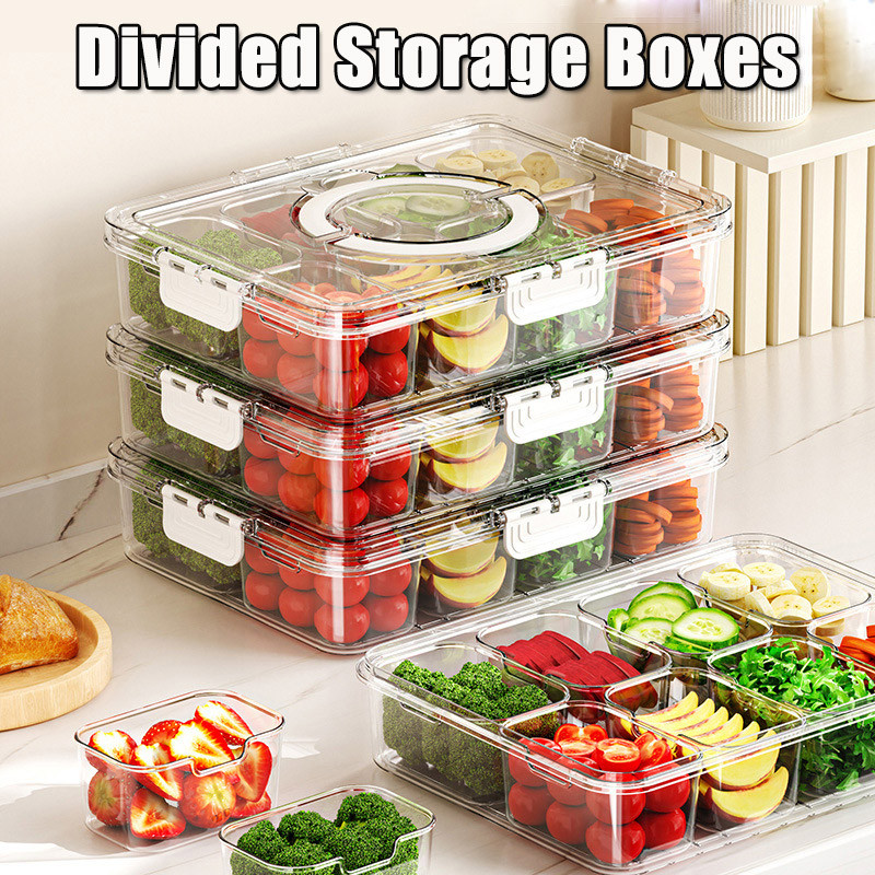 8 Grids Divided Serving Tray with Lid Snackle Box Container Fresh ...