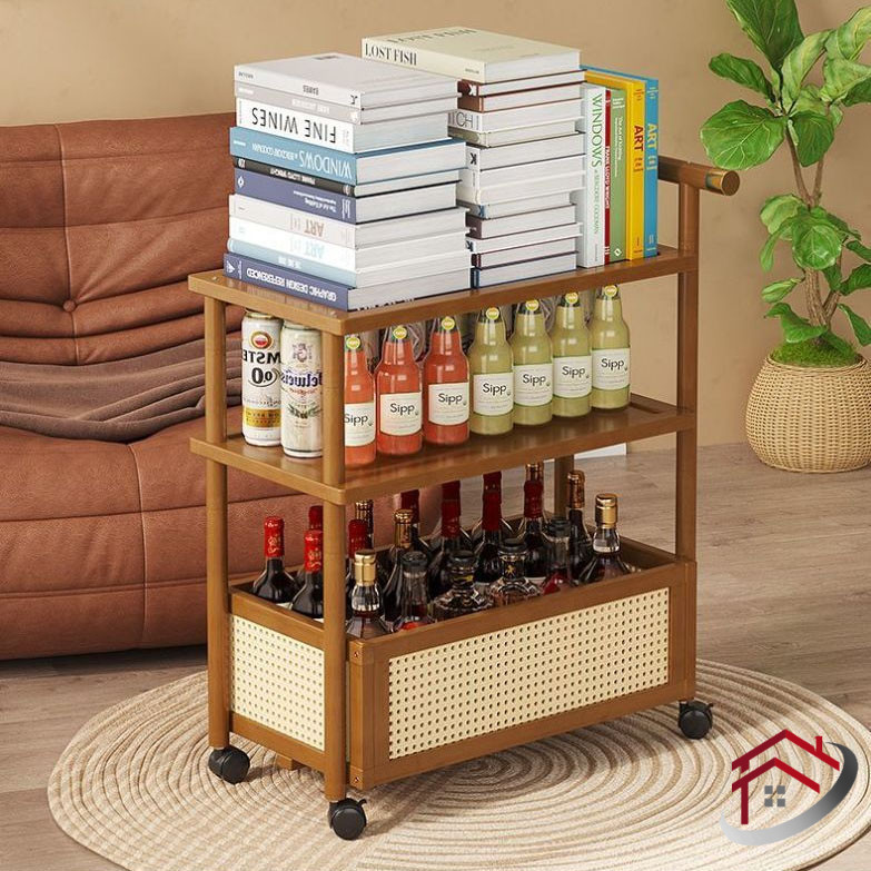 Mobile Trolley Bamboo Sofa Rack Multi-Layer Movable Storage Rack ...
