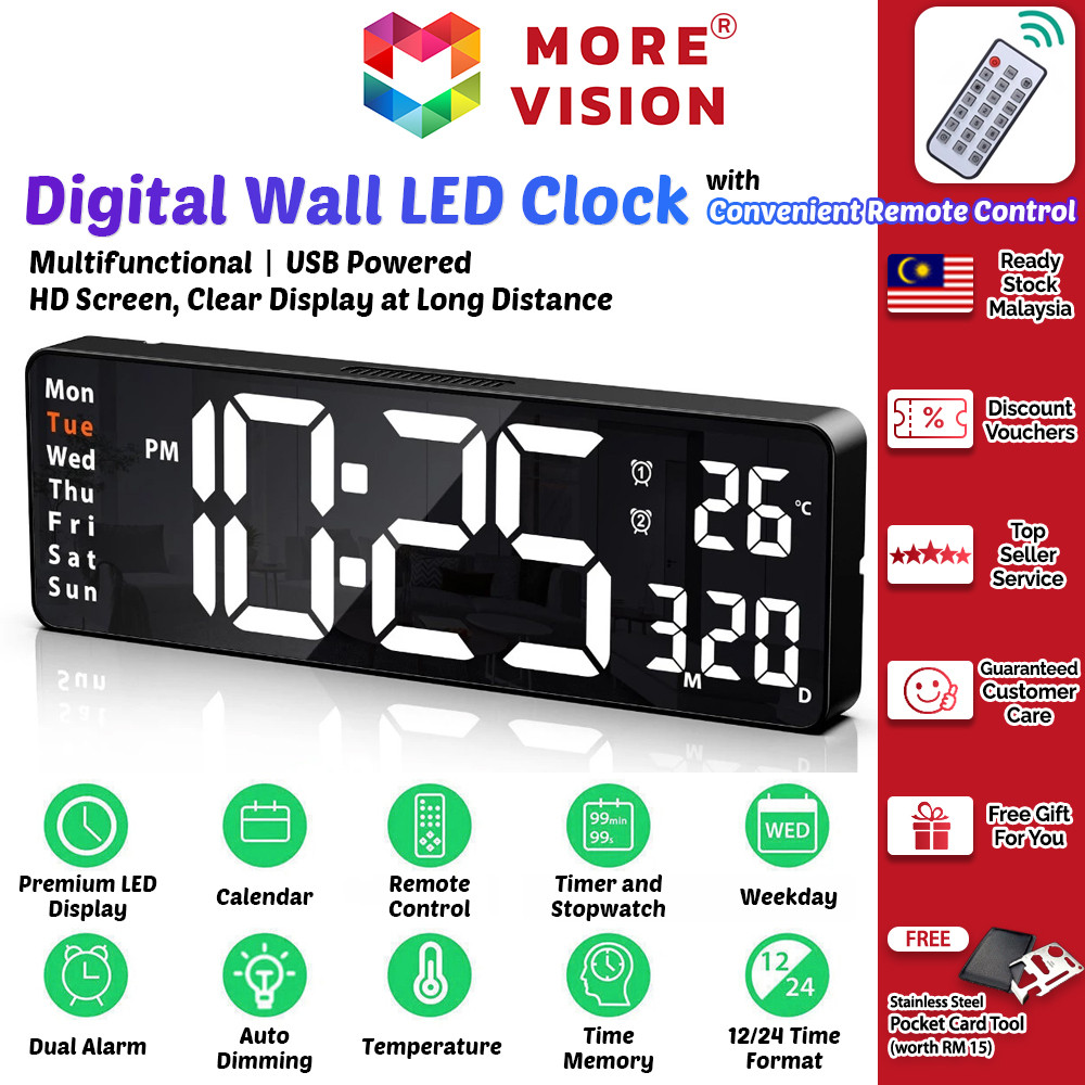 Large LED Digital Wall Clock 13/16'' Display Alarm Time Date ...