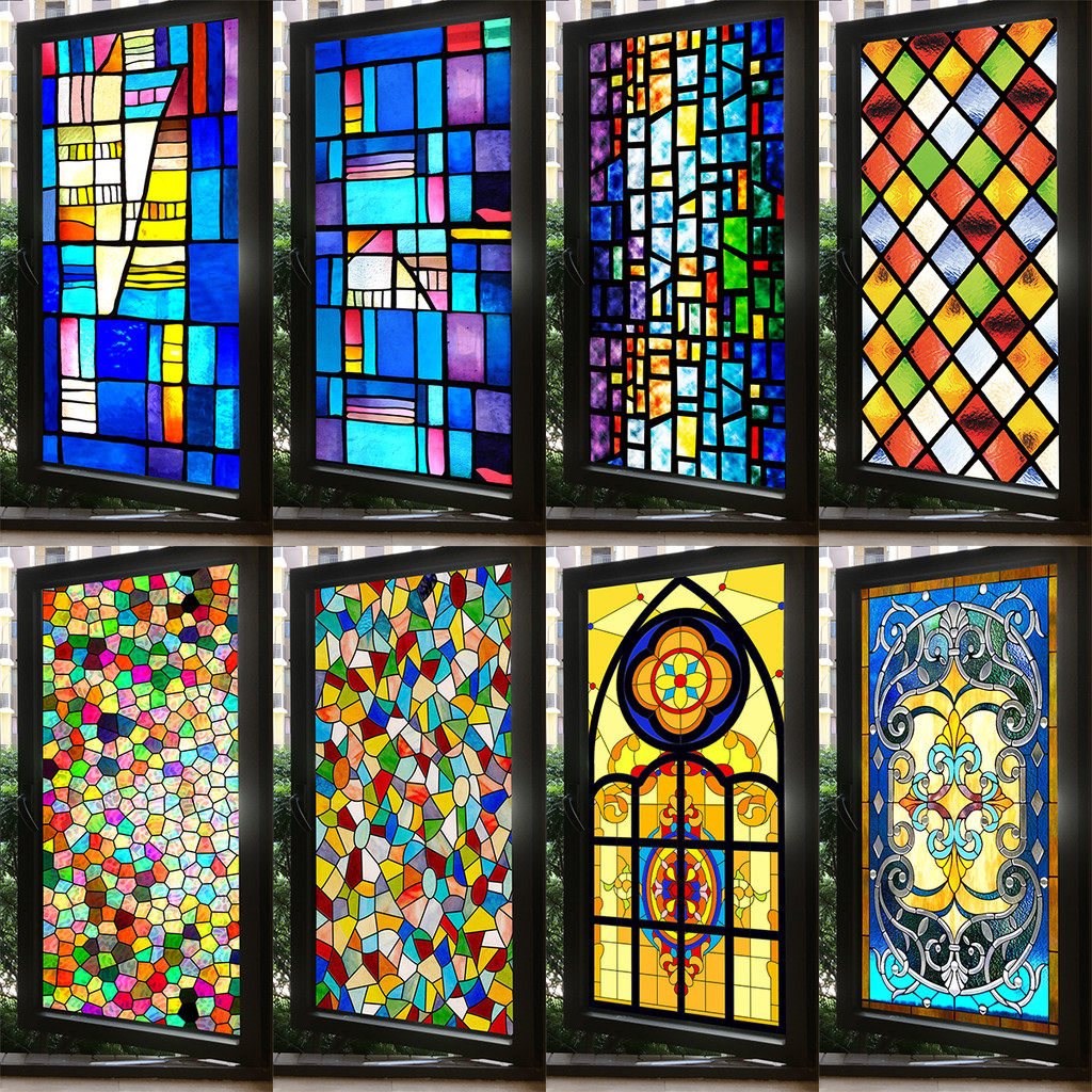 European Retro Church Stained Glass Sticker Electrostatic Frosted Glass ...