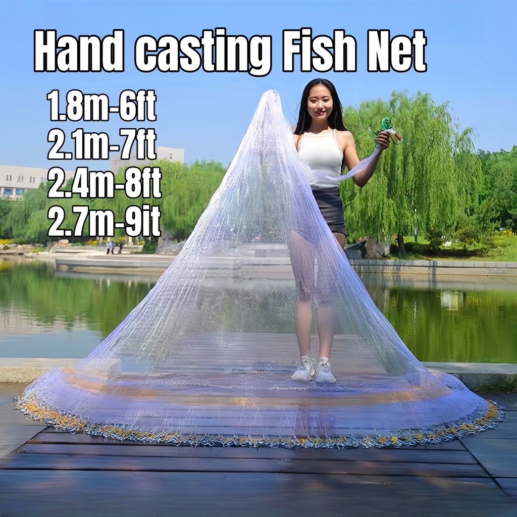 Jala Ikan Hand Casting Net Cast Net Jaring Ikan Jala Ikan 6/7/8/9 Kaki ...