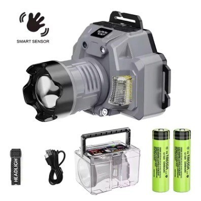 Rechargeable Sensors Headlamp Zooming 4 Gears Flashlight Type c USB ...