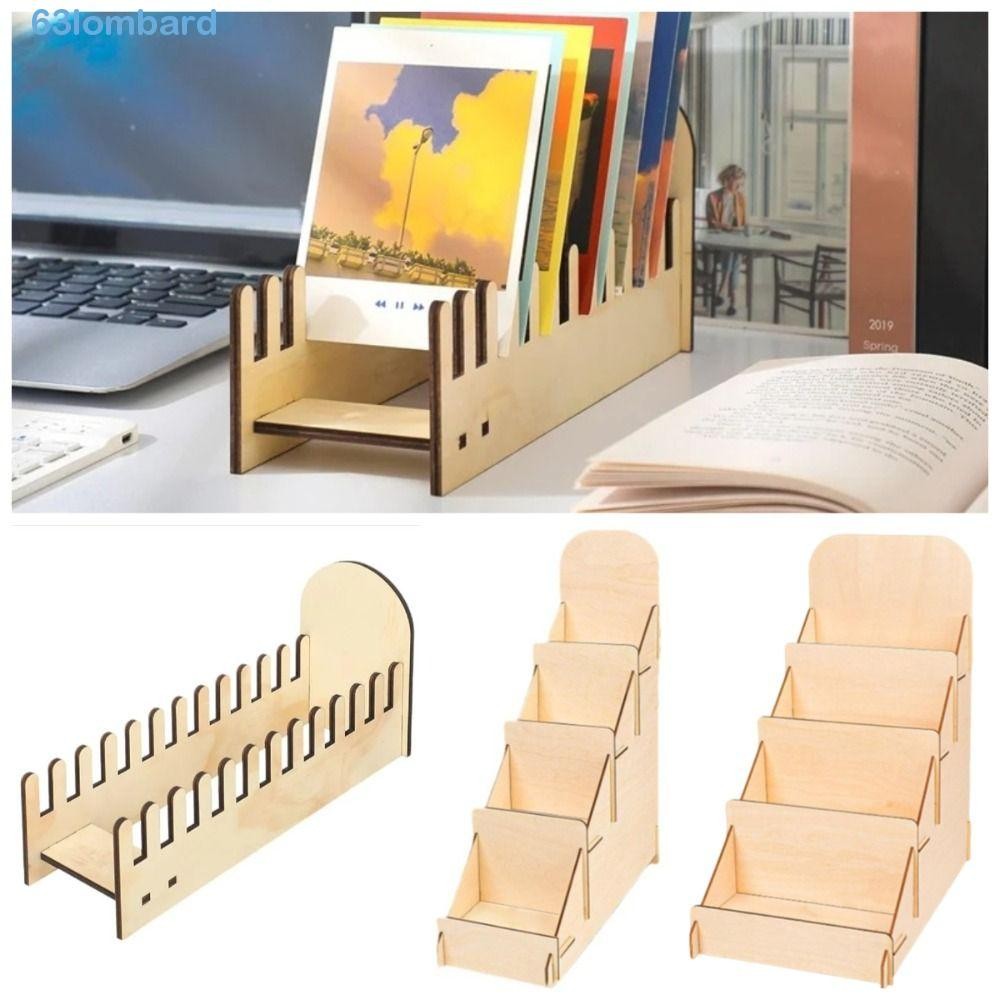 LOMBARD Business Card Storage Rack, 4 Tier Detachable Wooden Greeting ...