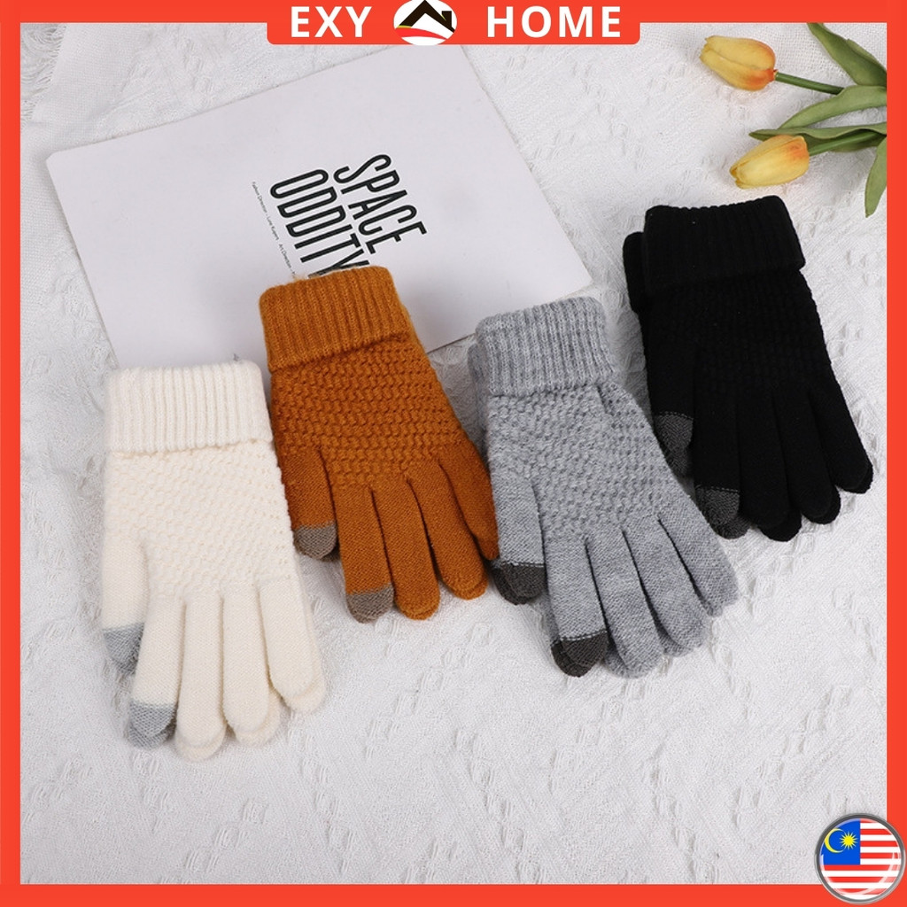 Korean Style Warm Winter Gloves Thick Casual Fleece Lined Knitted for Men  and Women