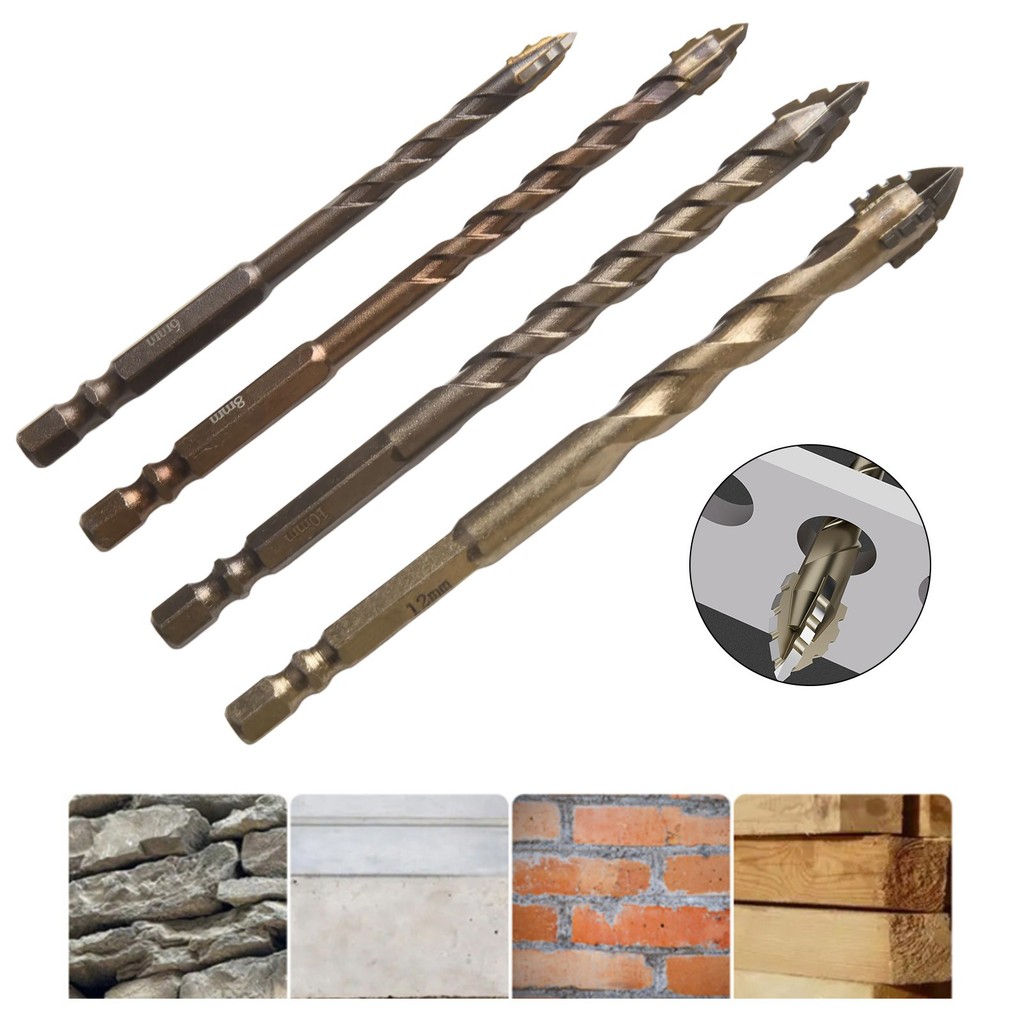 [DEARHEART] 4pcs Eccentric Drill Four-Flute Glass Tile Punching Rock ...