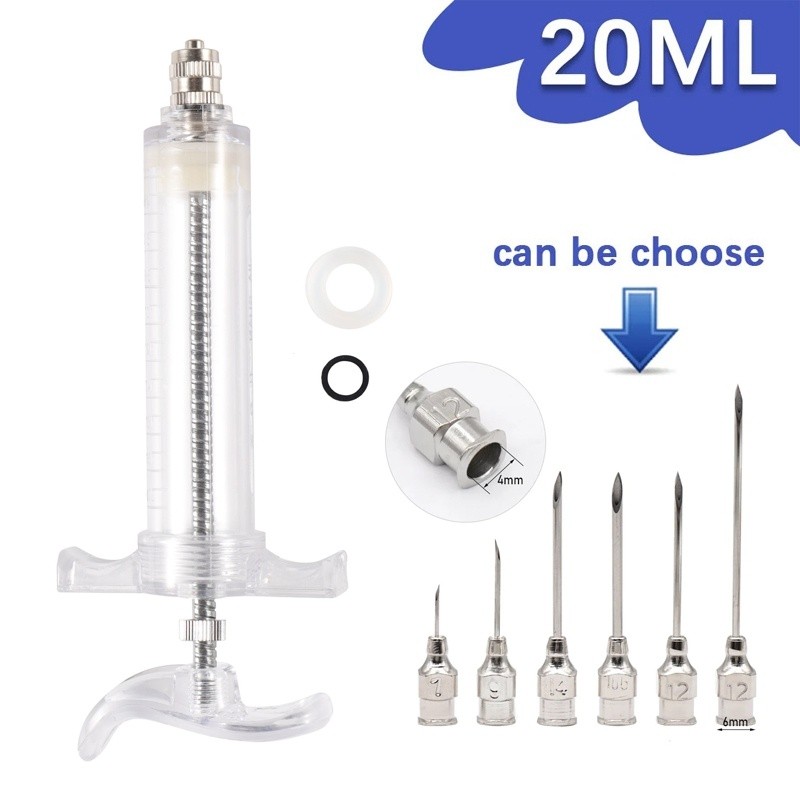 20ML Adjustable Syringe Fiber Glass injector + 1 Dozen Assorted Needles ...