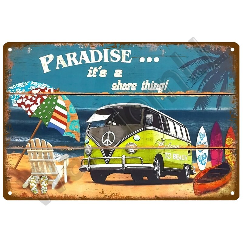 Beach Tin Sign Plaque Metal Sign Vintage Summer Metal Wall Sign Beach ...