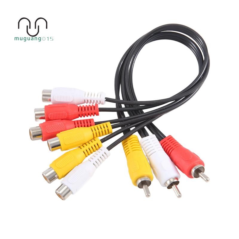 .New 3 Male Jack to 6 Female Plug Splitter Audio Video AV Adapter Cable ...