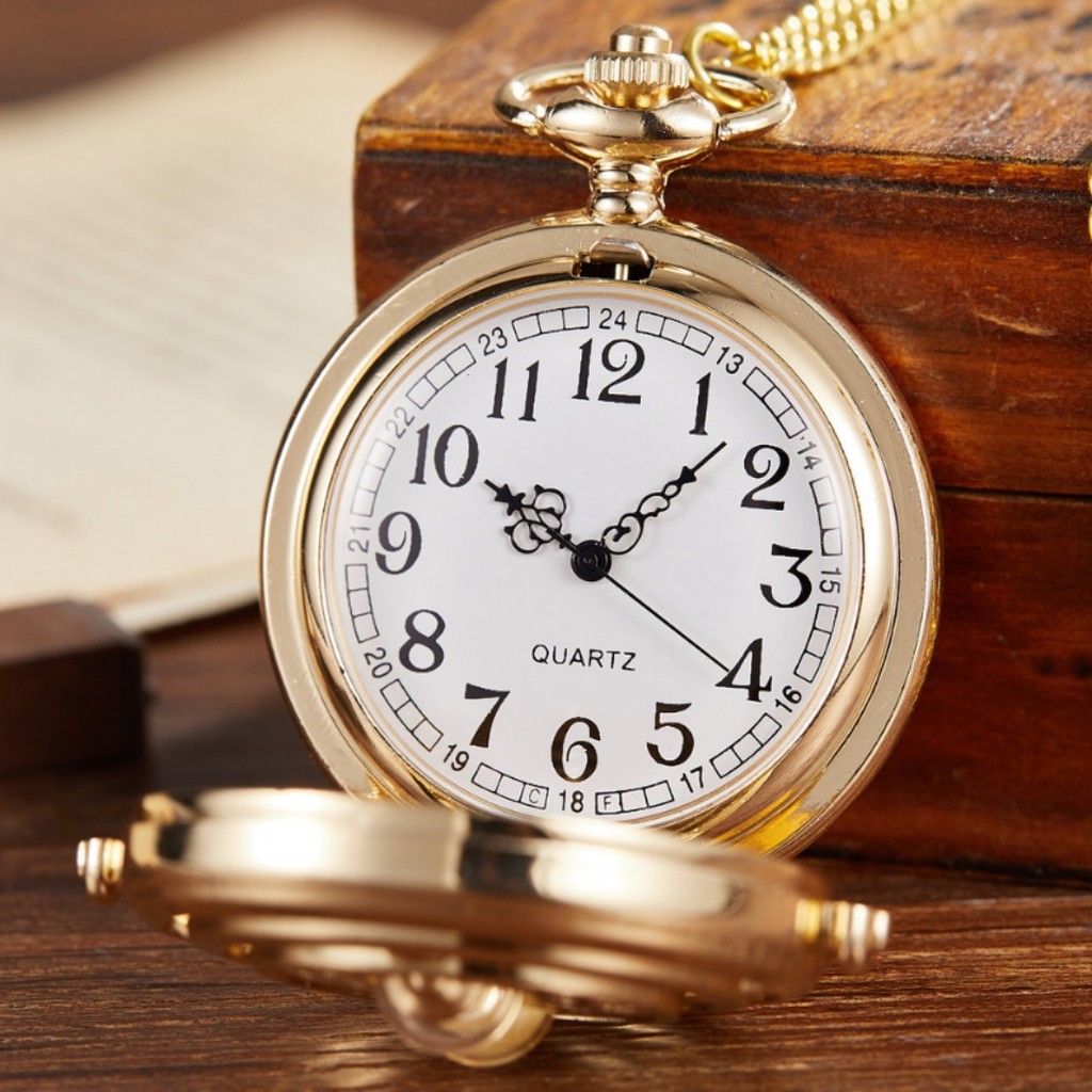 Golden Pocket Watch, Hollow Funnel Chronograph, Vintage Quartz Pocket ...