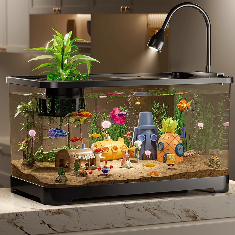 Fish Tank Ecological Aquarium Plastic Goldfish Tank with Lid ...
