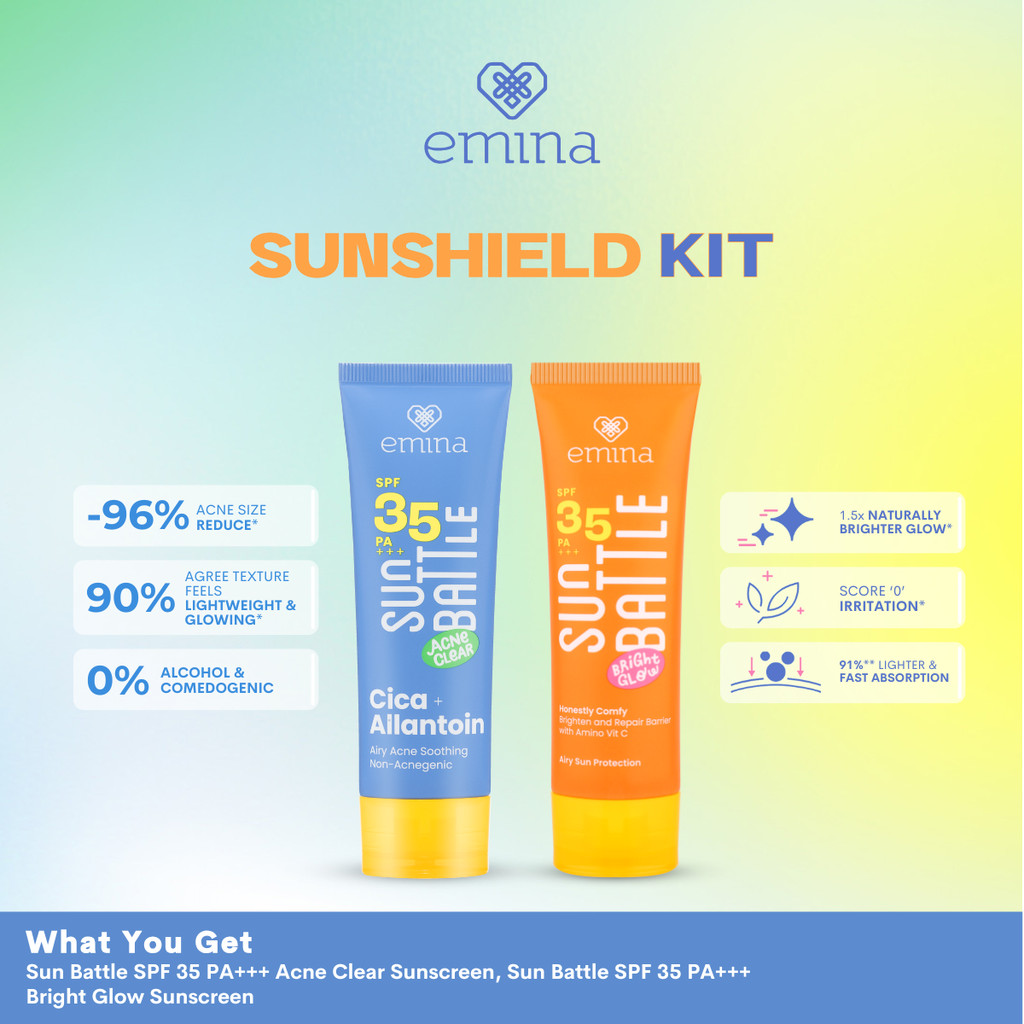 Sunshield Kit - Emina Sun Battle SPF 35 Bright Glow + Sun Battle SPF 35 ...