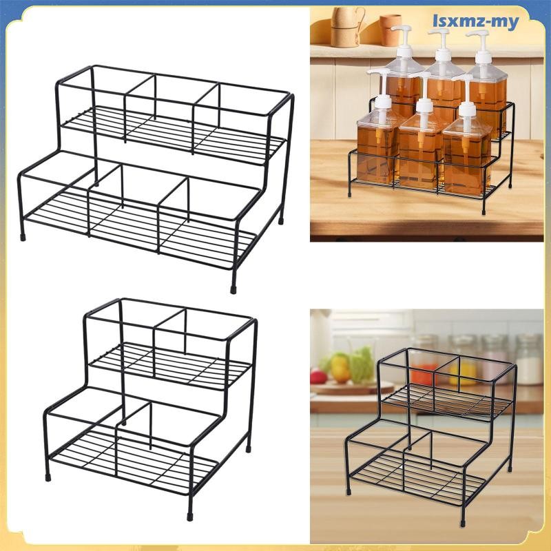 [LsxmzMY] Coffee Syrup Organizer Rack 2 Tier Metal Display Stand Syrup ...