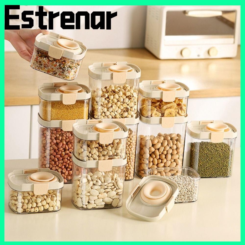 ESTRENAR Sealed Food Storage Box, Transparent Plastic Kitchen Storage ...