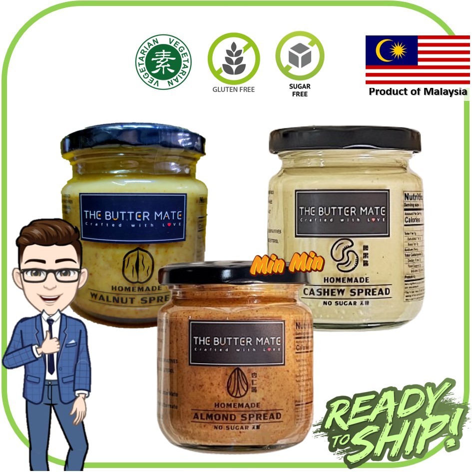 THE BUTTER MATE Almond Spread /Walnut/Cashew Spread 190gm Unsweetened ...