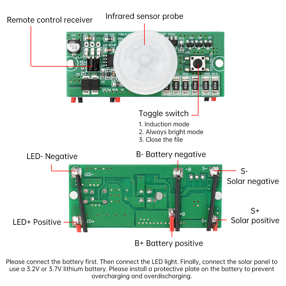 Pcbfun Remote Control + Human Body Induction Solar Light Circuit Board ...
