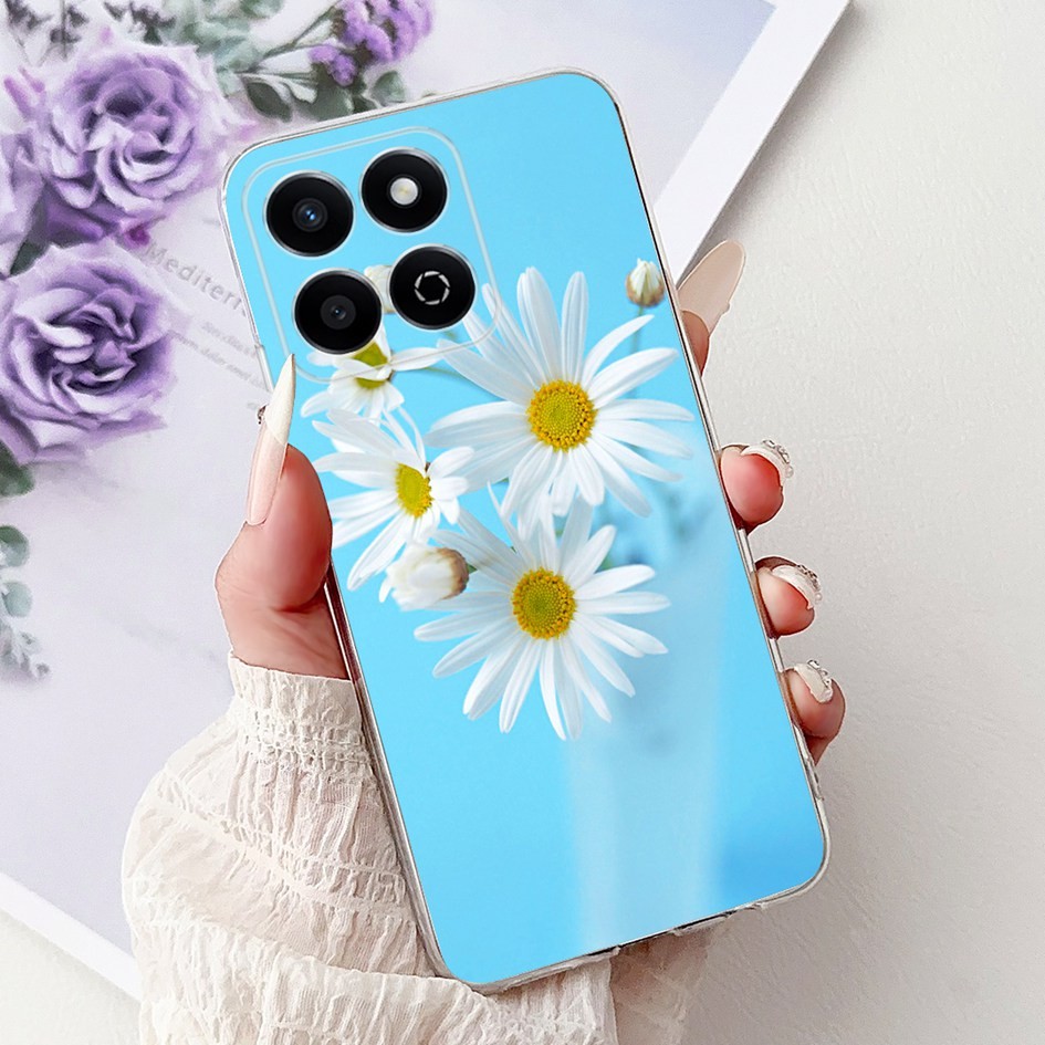 ILING Girls Case For HONOR X7c / HONOR 200 Smart 5G, Bling Gradient Color Back Elegant Rose Pattern Glitter Rhinestones Inlaid, Ultra Thin Soft Silicone TPU Shockproof Cover (Blue
