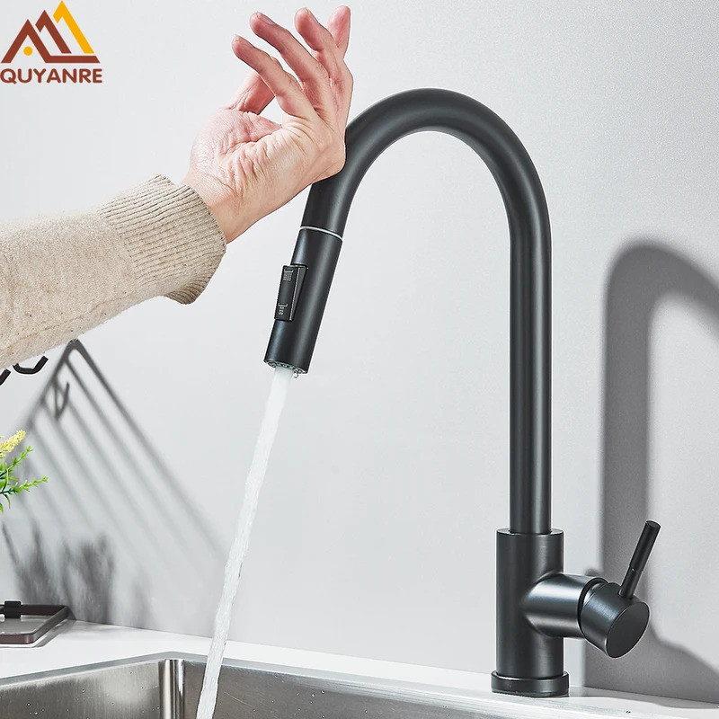 thumbnail image 2 of JIEBAO Touch Sensor Kitchen Faucet With Pull-Down Shower – Stainless Steel, Black/White/Gold 2 of 3