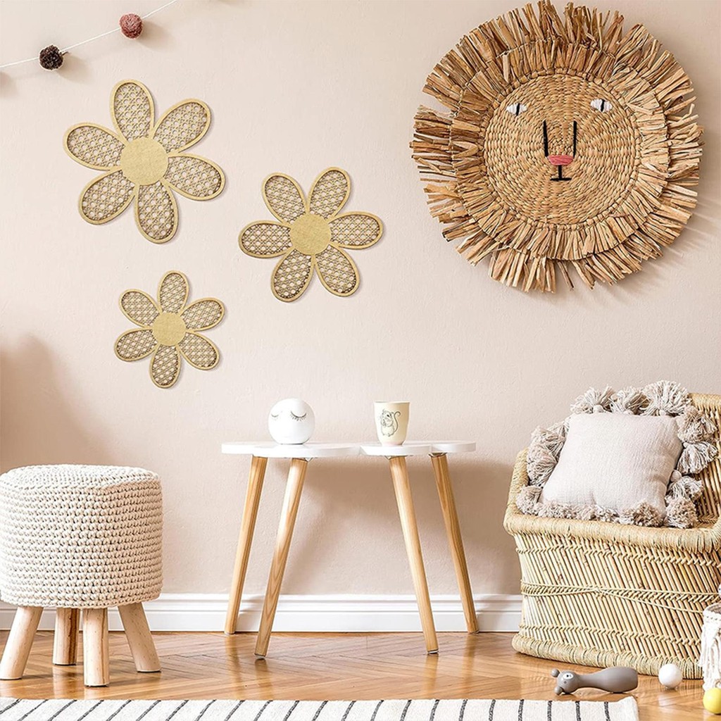 Daisy Wall Art 3pcs/set Wall Floating Wooden Floral Rattan Pendant ...