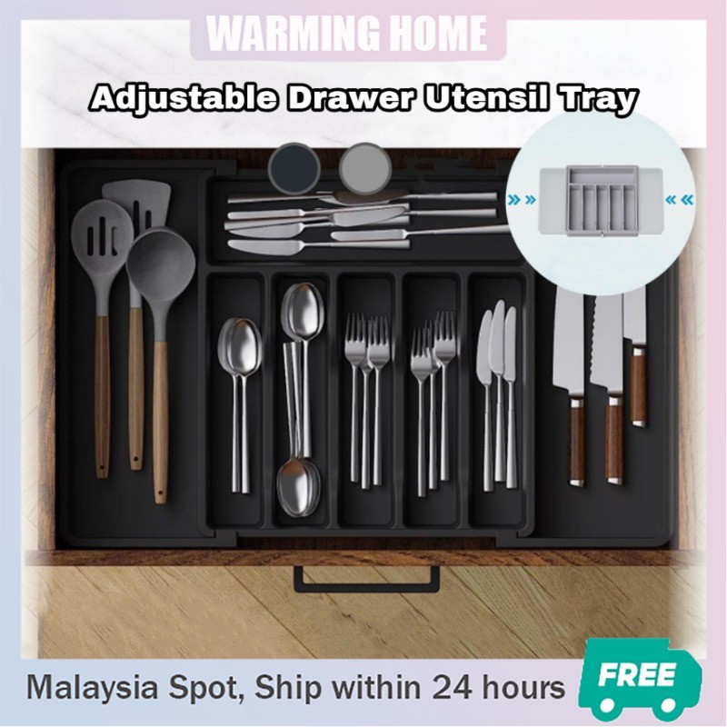 Expandable Cutlery Organizer Adjustable Kitchen Drawer Tray for Spoons ...