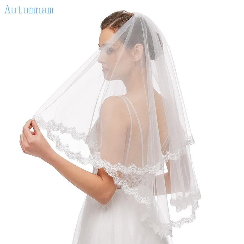AiberLisha 2 Tier Lace Wedding Bridal Veil with Metal Comb