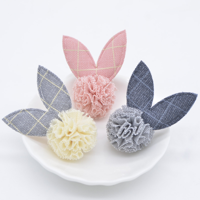 10Pcs Rabbit Ear Embellishment with Chiffon Ball for DIY Clothes Patch ...