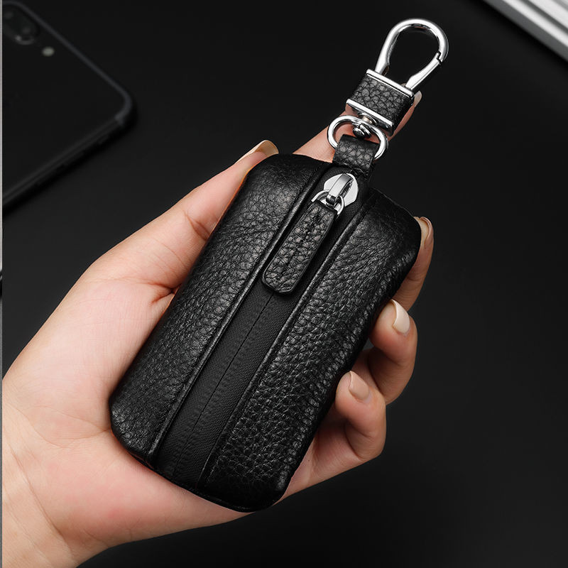 Universal Genuine Leather Key Case Men's Zipper Waist Hanging Car Key ...