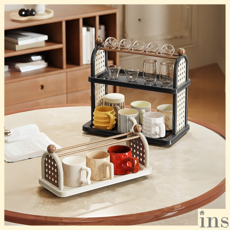 Retro Vintage Rattan Look Kitchen Cup Rack Wall-Mounted Glass Mug ...