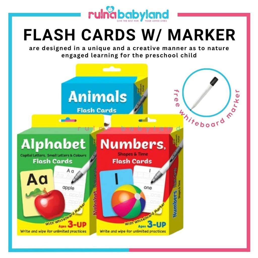 FLASH CARD WITH WHITE BOARD MARKER - ALPHABET / ANIMALS / NUMBERS ...
