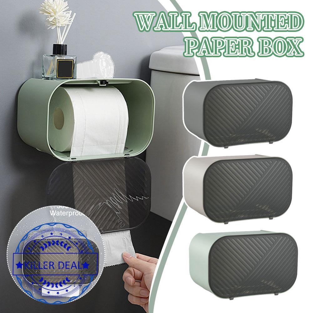 Wall Mounted Paper Box Multi Functional Toilet Roll Storage Waterproof ...