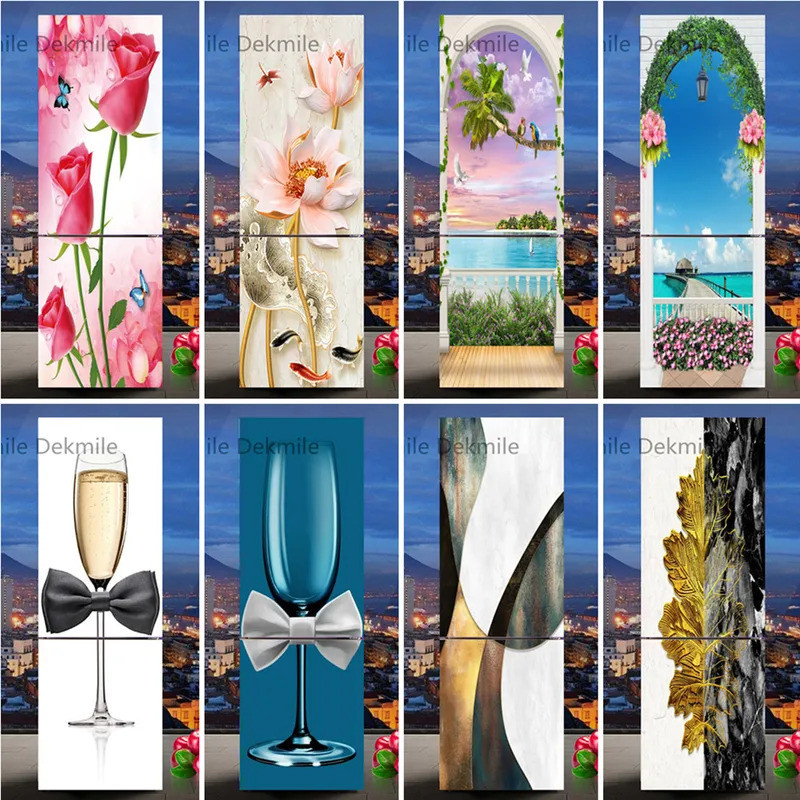 Custom refrigerator sticker Bowknot Wine Glass Fridge Stickers Rose ...