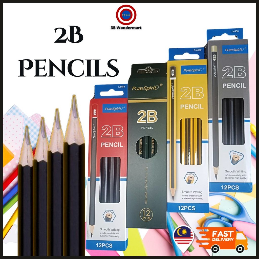 Premium High-Quality 2B Pencil 12 Pcs Box & 6 Pcs with Free Sharpener ...
