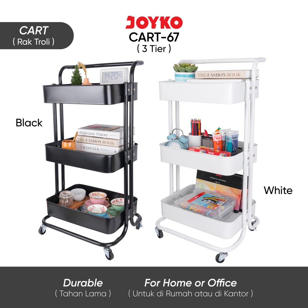 JOYKO Rack 3 Tier Storage Trolley Wheels Rolling Storage Cart 3 Tier ...