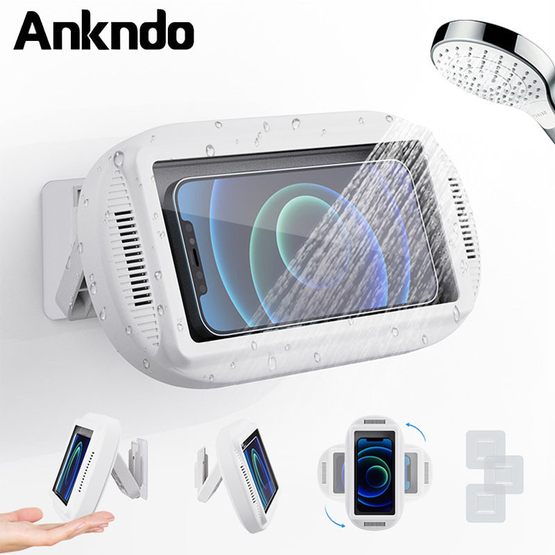 Shower Phone Holder with Speaker 360 Rotation, Wall Phone Mount for ...
