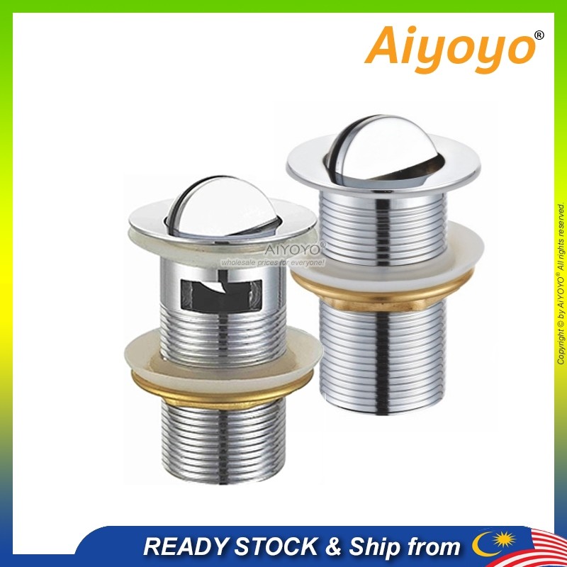 Bathroom Pop Up Sink Basin Waste Overflow Rotation Flip Push Button ...