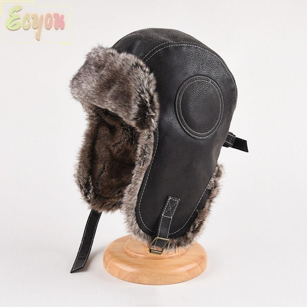 ECYOU Winter Trapper Hat, Ear Protection Faux Fur Lined Ski Ushanka ...