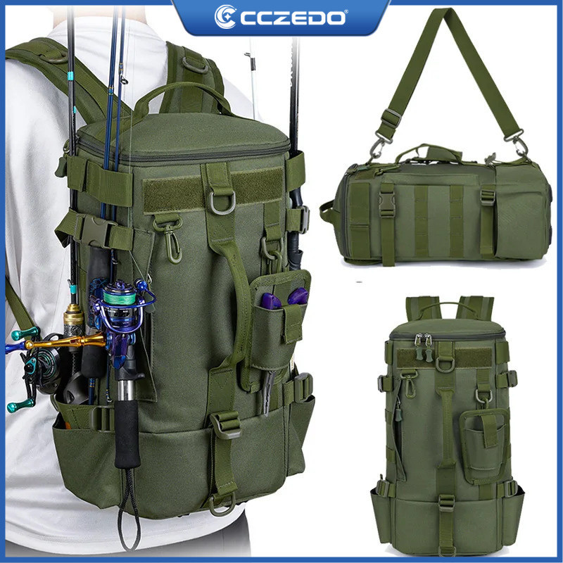 CCZedo Tactical Fishing Backpack Multifunctional With Rod Holders Fish ...